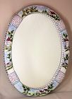 Portuguese Ceramic Oval Mirror, Hand Painted house, fence