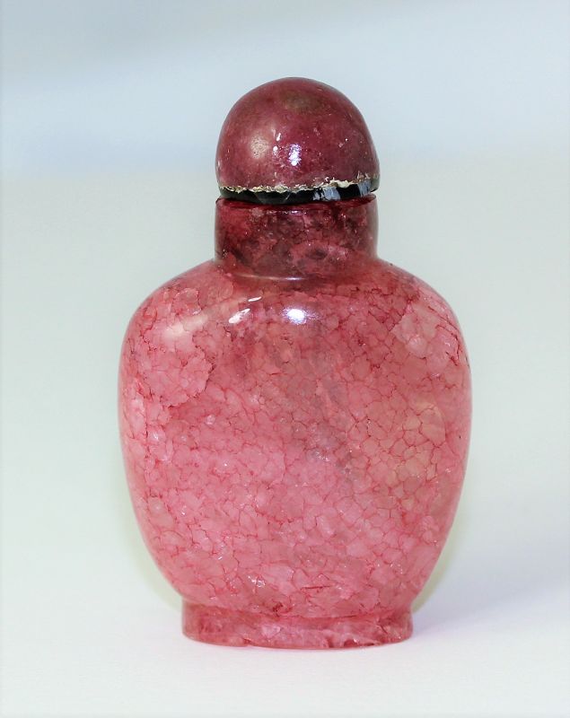 Chinese Snuff Bottle, Pink Quartz &amp; original Top