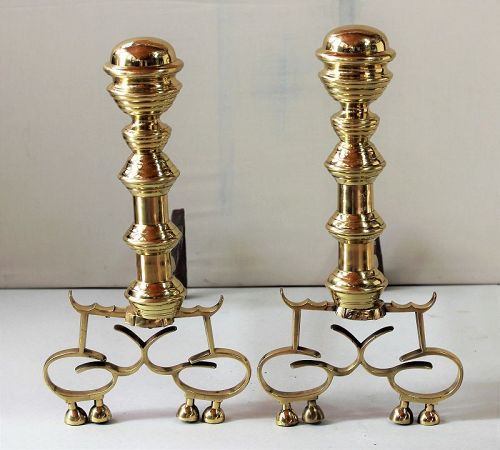 Pr. American Empire period Brass Andirons, 19th C.