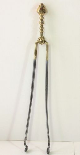 19th C. Brass and Steel Fire Place Tongs, Log Holder