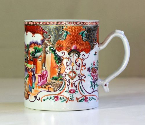 18th C. Chinese Export Porcelain large Mandarin Tankard, Mug