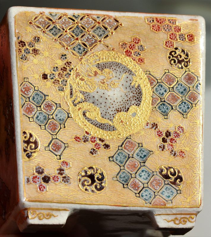 Japanese Satsuma Earthenware square Censer, Meiji