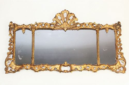 English Queen Anne Gilt on carved wood over Mantle Mirror, 18th C.