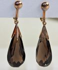 Pr. Vintage Natural Smoky Topaz Earrings,  tear drop with 14K Gold