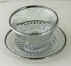 Sterling Rim Cut  Etched Crystal Bowl & Saucer