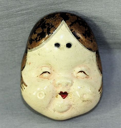 Japanese No Mask Okame Ceramic Netsuke