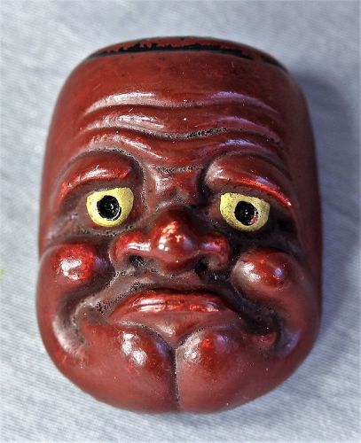 Japanese Ceramic No Mask Obeshimi Netsuke, Meiji Period
