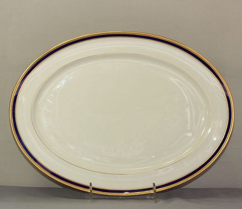 Lenox Porcelain Cobalt Blue & Gold rim large Serving oval Platter
