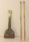 Japanese Signed Brass Hibachi Ash Rake & Chopstick