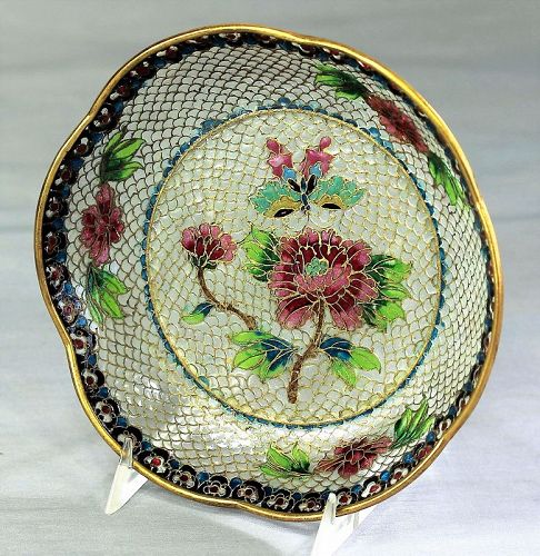 Chinese Plique A Jour Cloisonne deep Dish