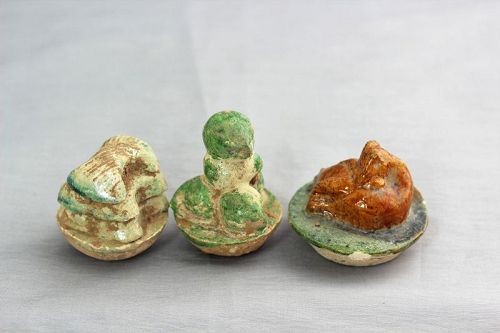 3 Chinese Monochrome Pottery Offering Miniatures
