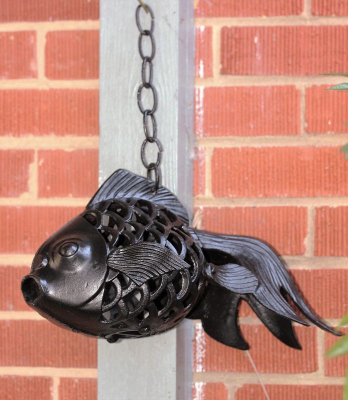 Black Lacquered Metal Garden hanging Fish