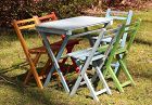 5 Painted Folding Wooden Chairs & one(1) Table, Cafe style, total 6