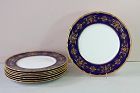 8 English Royal Doulton Porcelain Dinner Plate, Gold on Cobalt Blue