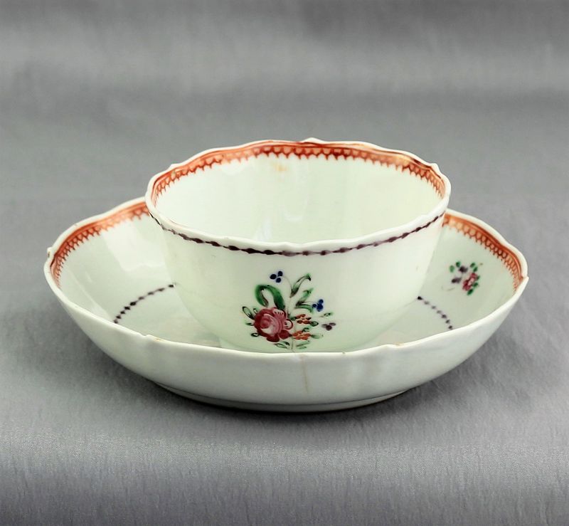 Chinese Export Famille Rose Porcelain Tea Bowl & Saucer