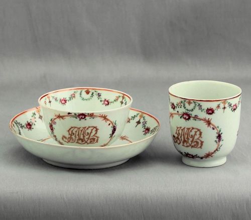 Chinese Export Porcelain Famille Rose 3 pieces Tea set, Initialed