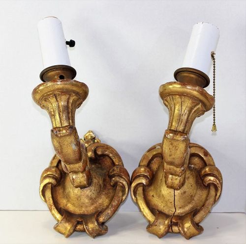 Pr. Empire Gilded Wood Wall Sconces, from  New York Estate