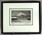 "Norikame Hiroto" Mt. Fuji in Snow Etching in frame, "204-500"