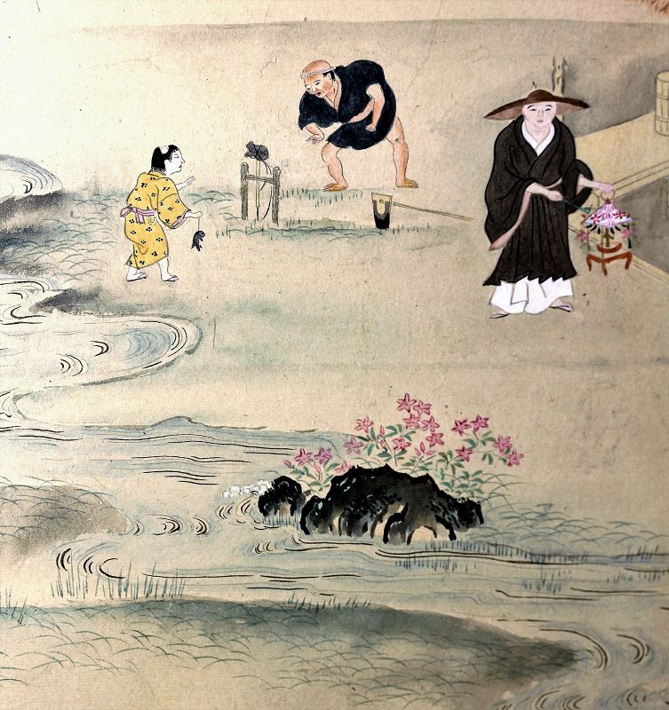 Japanese 6 panel screen, Water color Painting on Paper