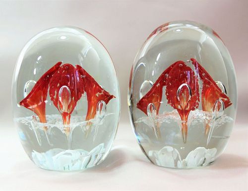 Pair Glass Paperweight, Bookends