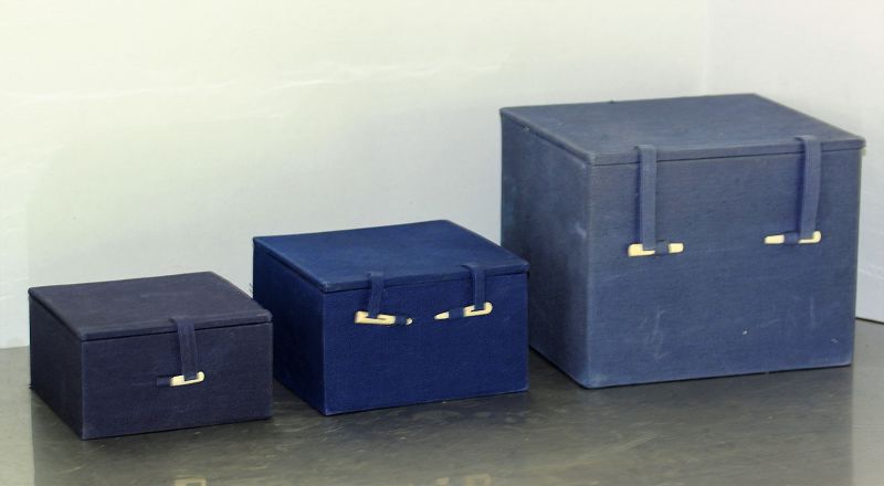 3 Chinese Blue Fabric Covered Storage Box