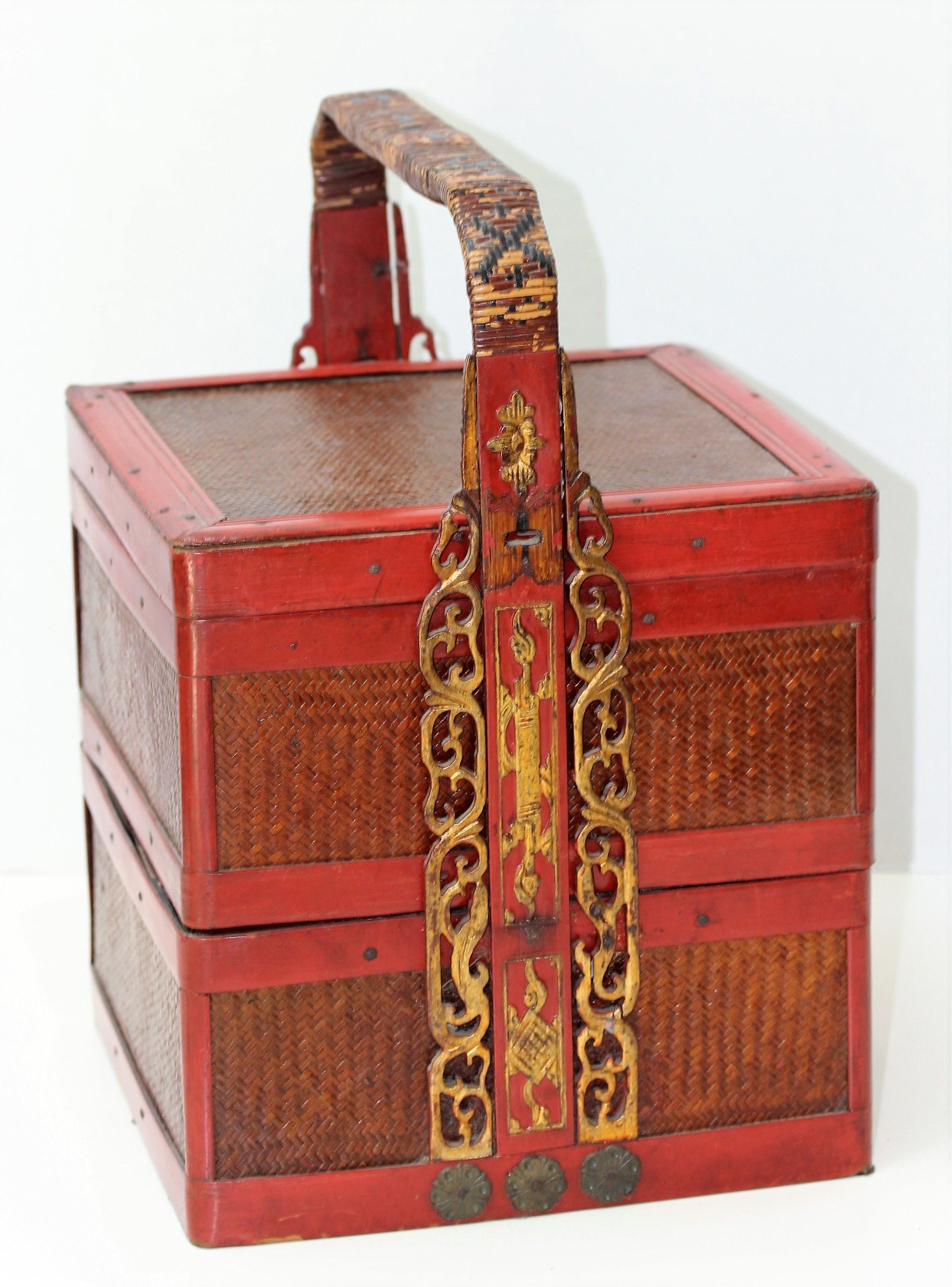 Chinese Bamboo Food Basket, Red Lacquer (item #1448070)