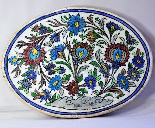 Persian Pottery Tile, large Floral design