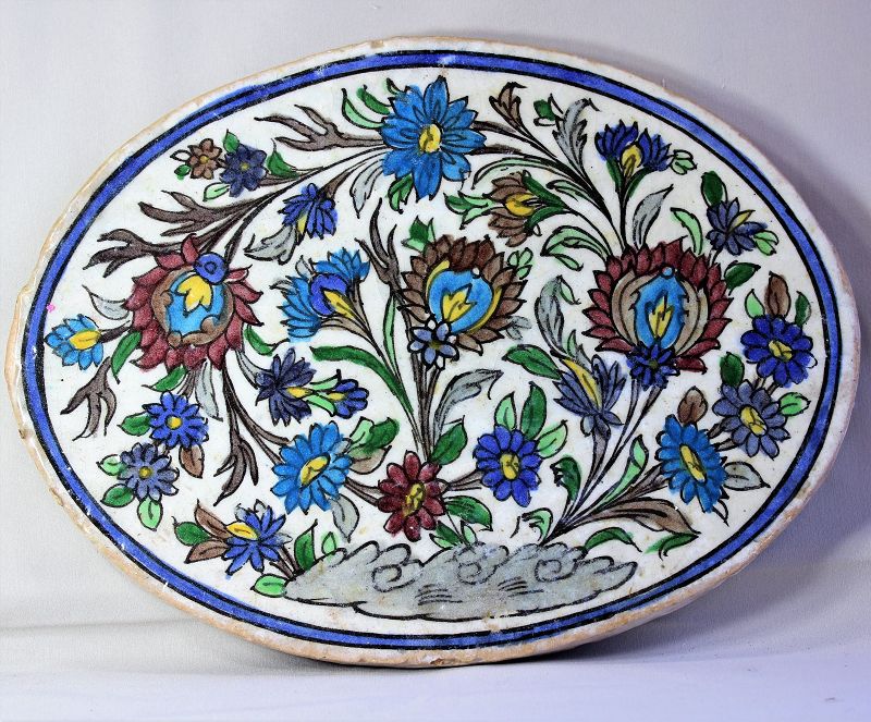 Persian Pottery Tile, large Floral design