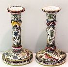Pair Portuguese Ceramic Candlesticks, hand painted
