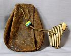 Japanese Leather Tobacco Pouch & Antler Netsuke