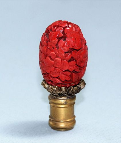 Chinese Red Cinnabar Lacquer Lamp Finial