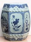 19th C. Chinese Garden Seat, Hexagonal Blue & White Porcelain