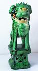 Chinese Foo Dog Joss Stick Holder, Green glazed Pottery