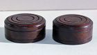 2 Chinese carved Wood round top, cover for Tea Caddy