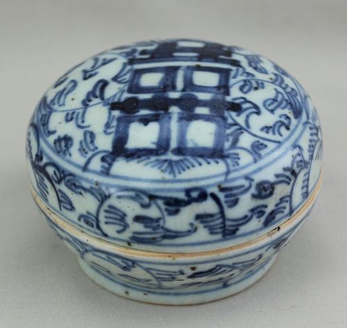 Chinese Blue & White Porcelain covered round Paste Ink Box
