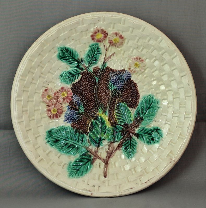 Majolica Faience Pottery Berry & Rose Plate