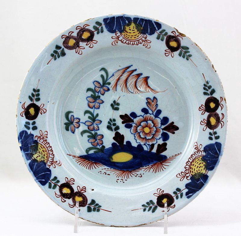 18th C. Dutch Delft Pottery Polychrome painted Plate