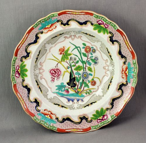 English Staffordshire Soup Plate, Charles Meigh, Indian Stone China