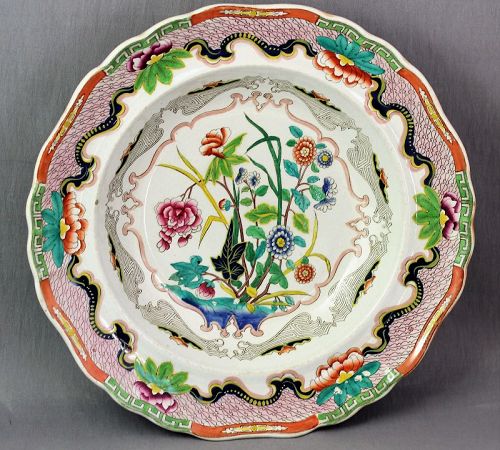 English Staffordshire Soup Plate, Charles Meigh Indian Stone China