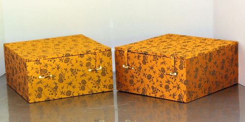 Pair Chinese Fabric covered Storage Boxes