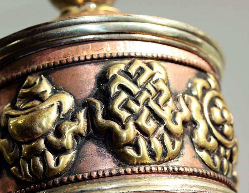 Tibetan Himalayan Buddhist Pray Wheel, Shell &amp; Brass Handle