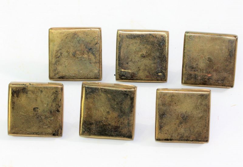 6 Korean Brass Hardware, Square Button