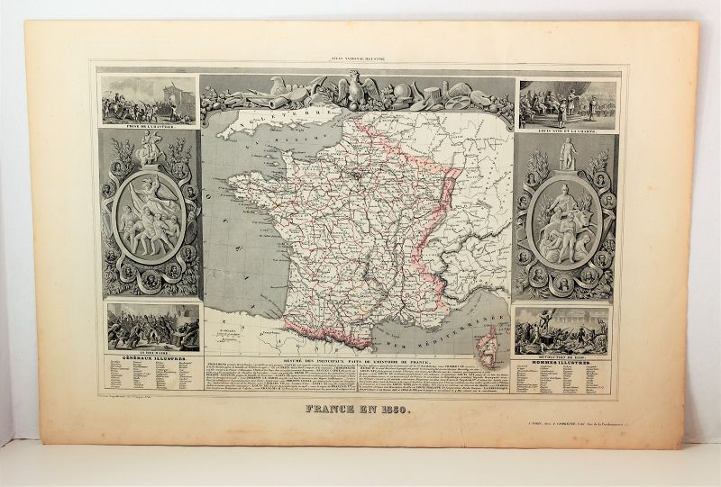 1850 old French printed Map