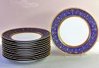 12 German Rosenthal Porcelain Dinner Plates, Blue & Gold