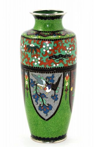 19th C. Japanese Cloisonne Vase, Meiji period, silver wire