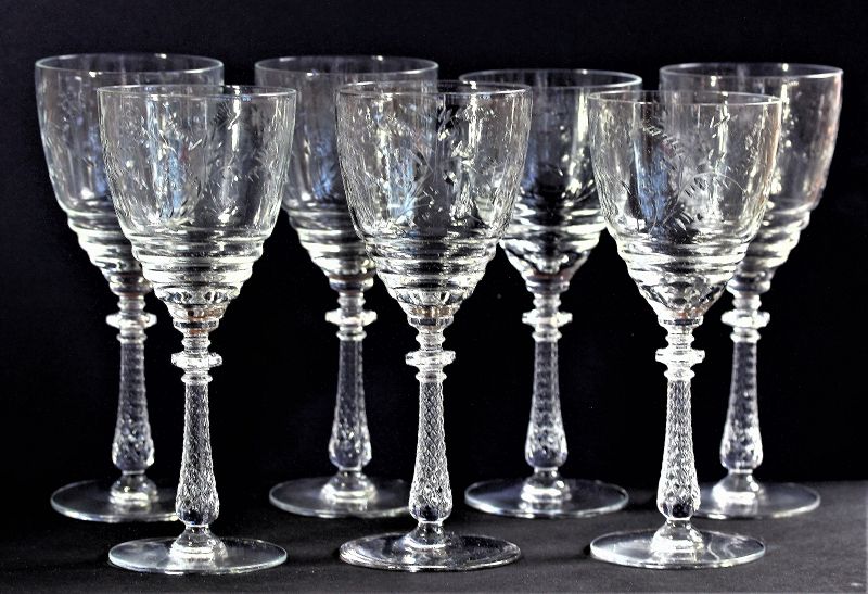 7 Vintage Clear Crystal Water Glasses, tall Glass steamware