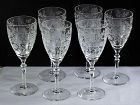 6 Vintage Clear Crystal Water Glass, etched cut Glass