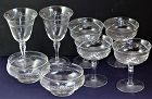 8 Vintage Mix set of Clear Crystal stemware, wine, water, bowl