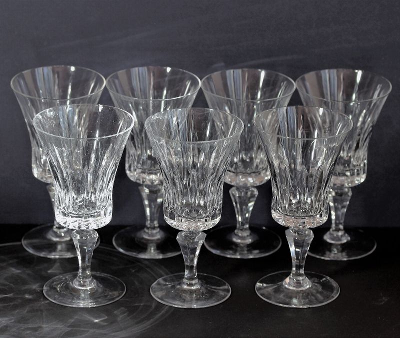 7  Clear Crystal Wine Glasses, tall heavy cut