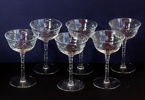 6 Vintage Clear Crystal Wine Glasses